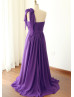 One Shoulder Purple Pleated Chiffon Bridesmaid Dress